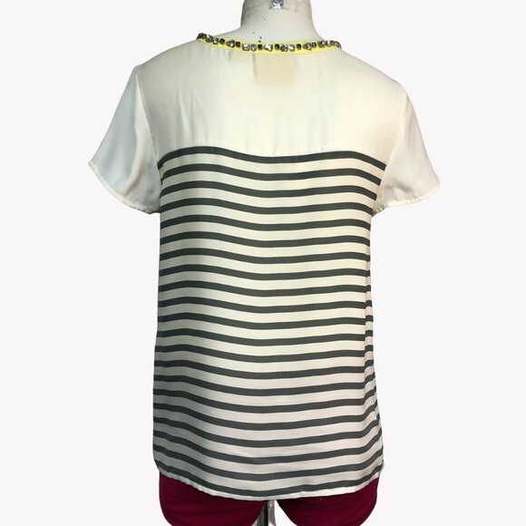 Anthropologie Maeve Striped Jeweled Neckline Blouse Top Size X-Small - Picture 2 of 10